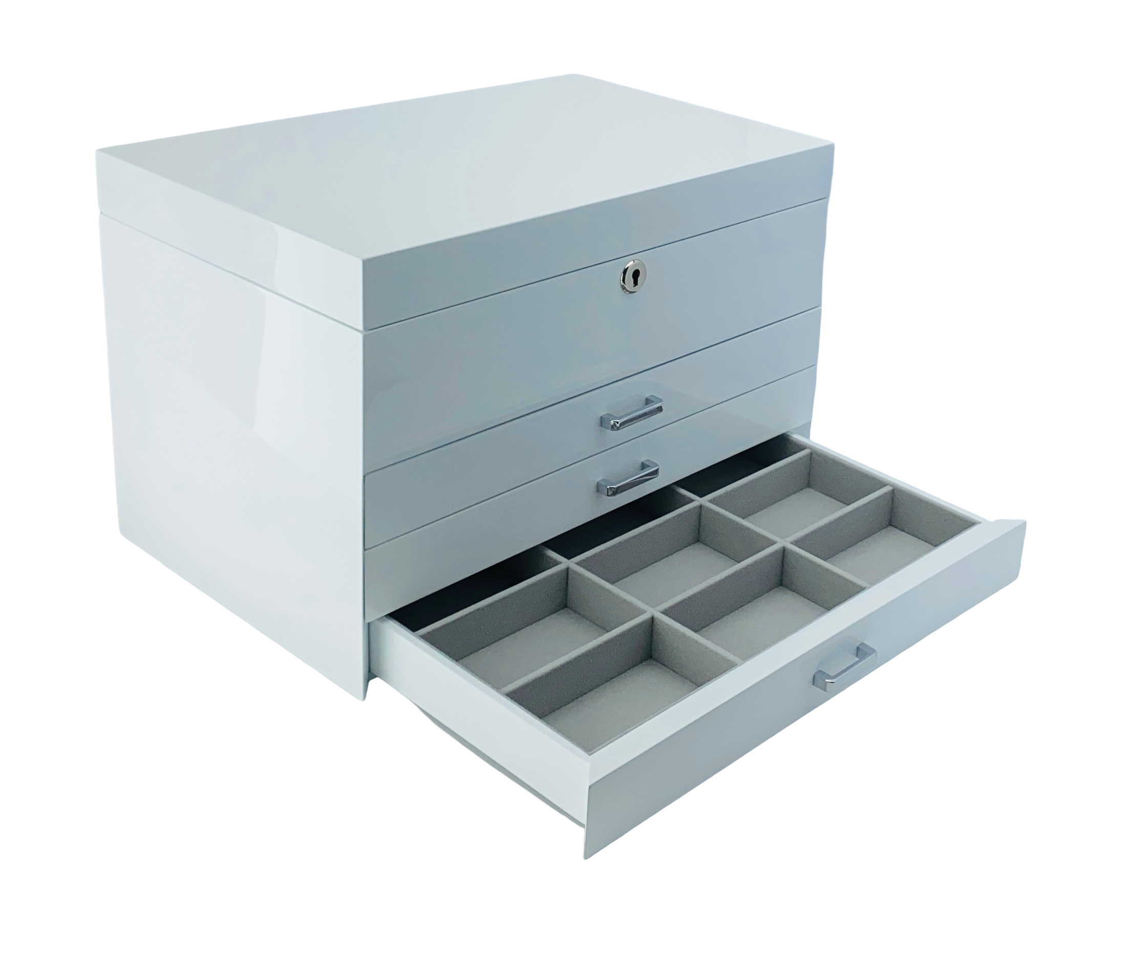 Very Large White High Gloss 3-Drawer Wooden Jewellery Box with Liftout Tray L35cm