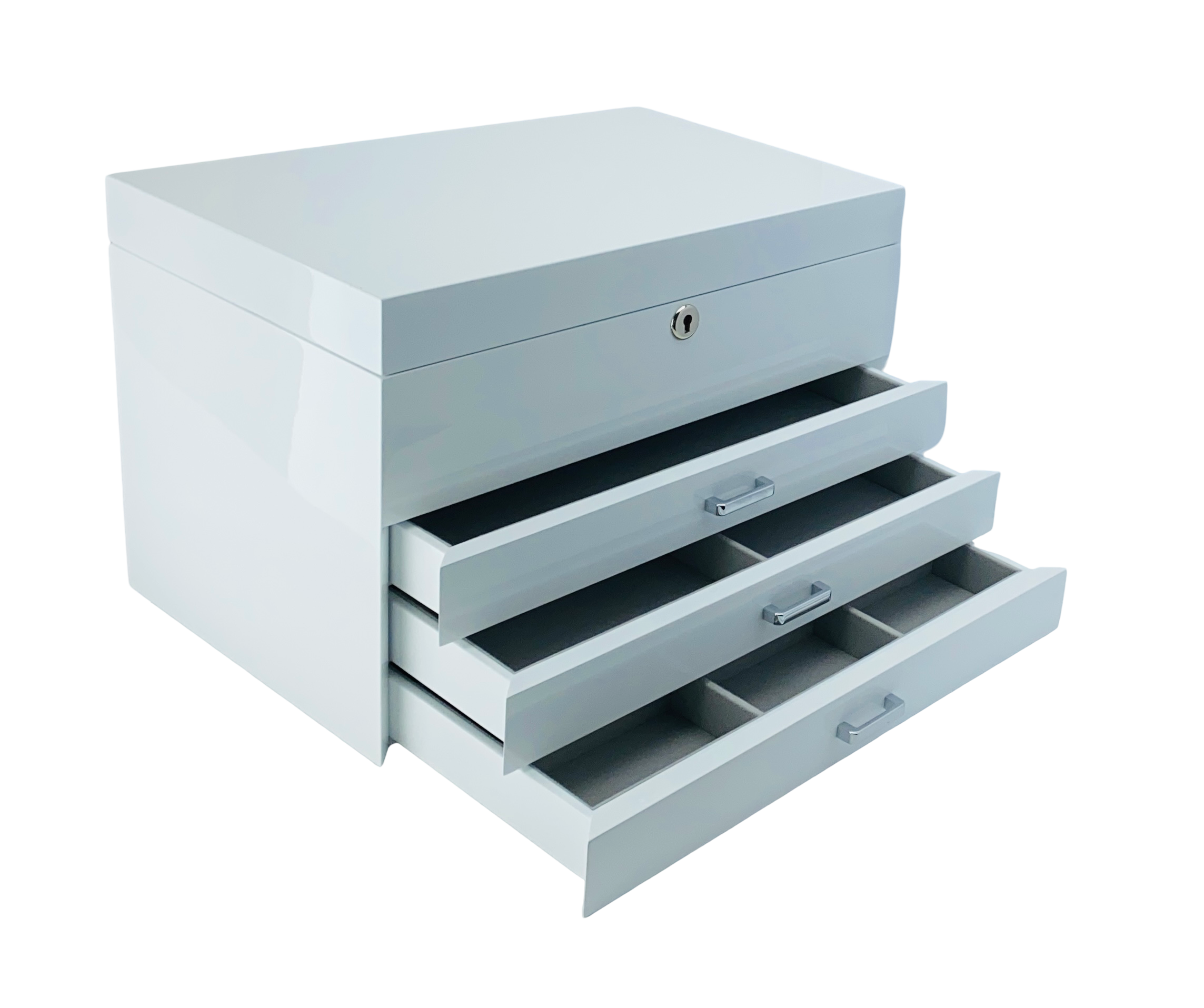 Very Large White High Gloss 3-Drawer Wooden Jewellery Box with Liftout Tray L35cm