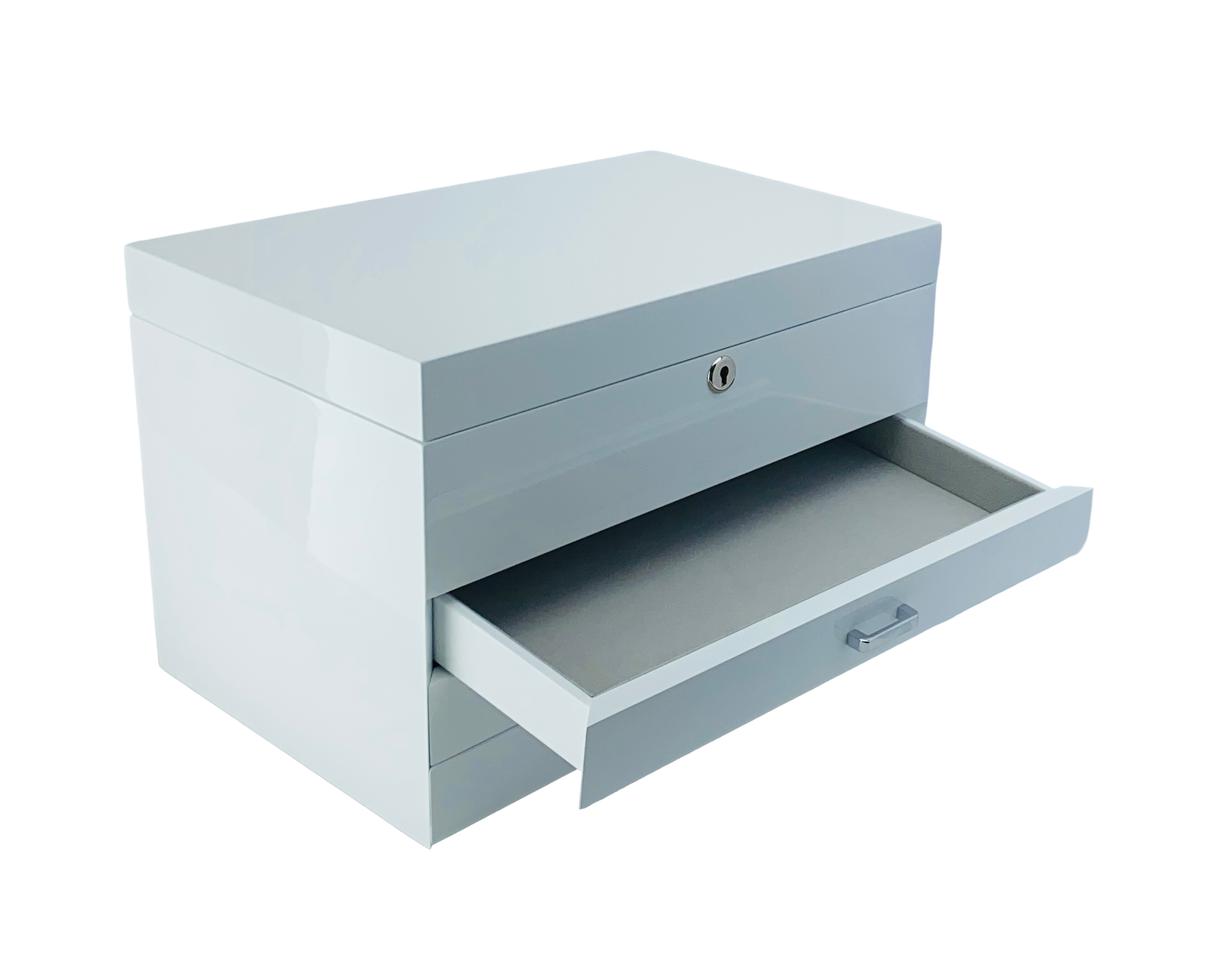 Very Large White High Gloss 3-Drawer Wooden Jewellery Box with Liftout Tray L35cm