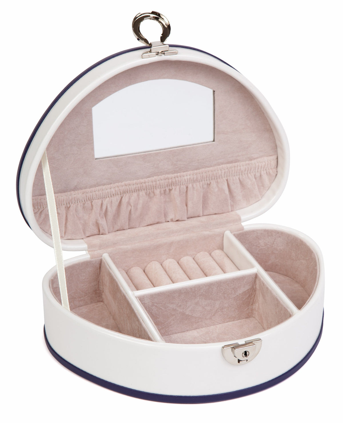 Demi-Lune White Patent Faux Leather Jewellery Box L22cm
