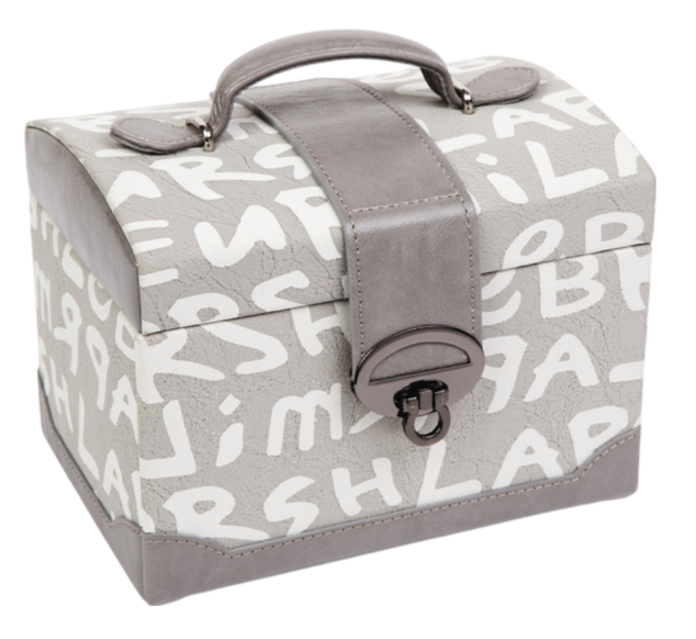 Medium Letter Print Faux Leather Travel Jewellery Box L18cm