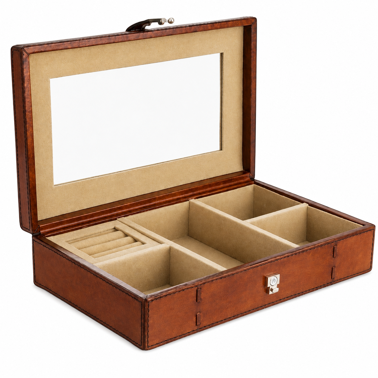 Tan Buffalo Leather Jewellery Box L27cm