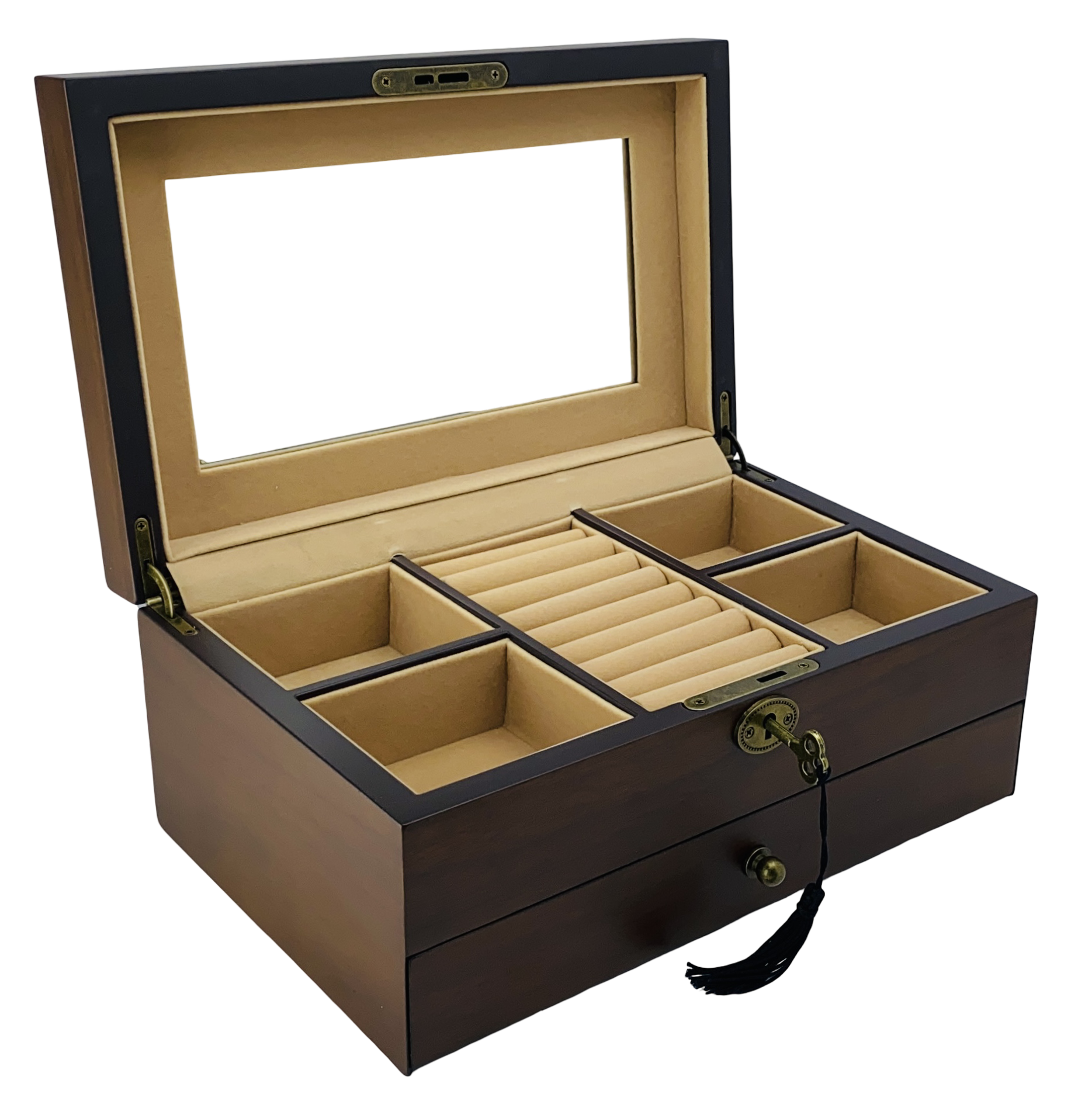 European Walnut Matte 1-Drawer Wooden Jewellery Box L28cm