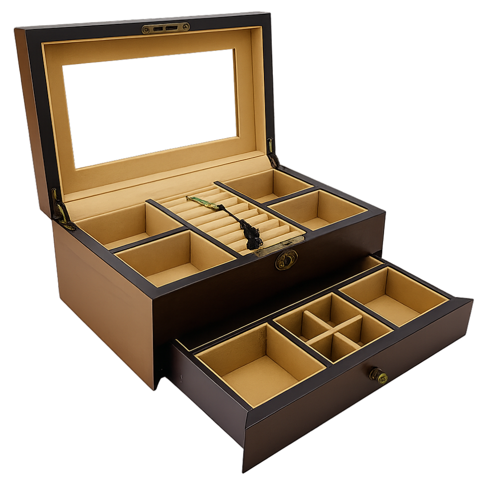 European Walnut Matte 1-Drawer Wooden Jewellery Box L28cm