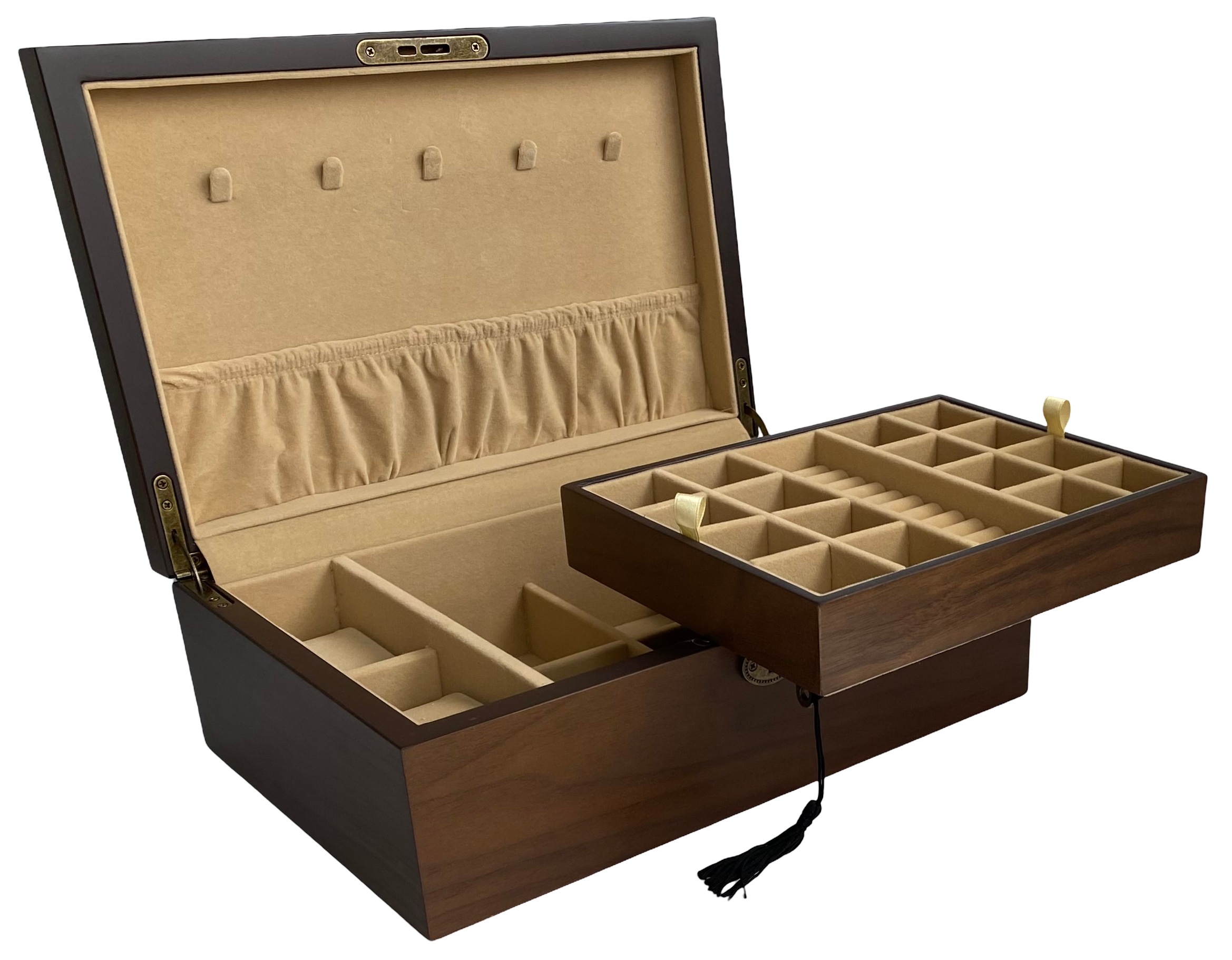 European Walnut Matte Finish Wood Jewellery Box L30cm