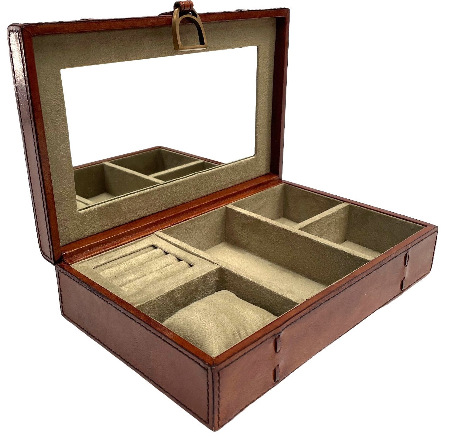 Tan Buffalo Leather Jewellery Box Stirrup Clasp L27cm
