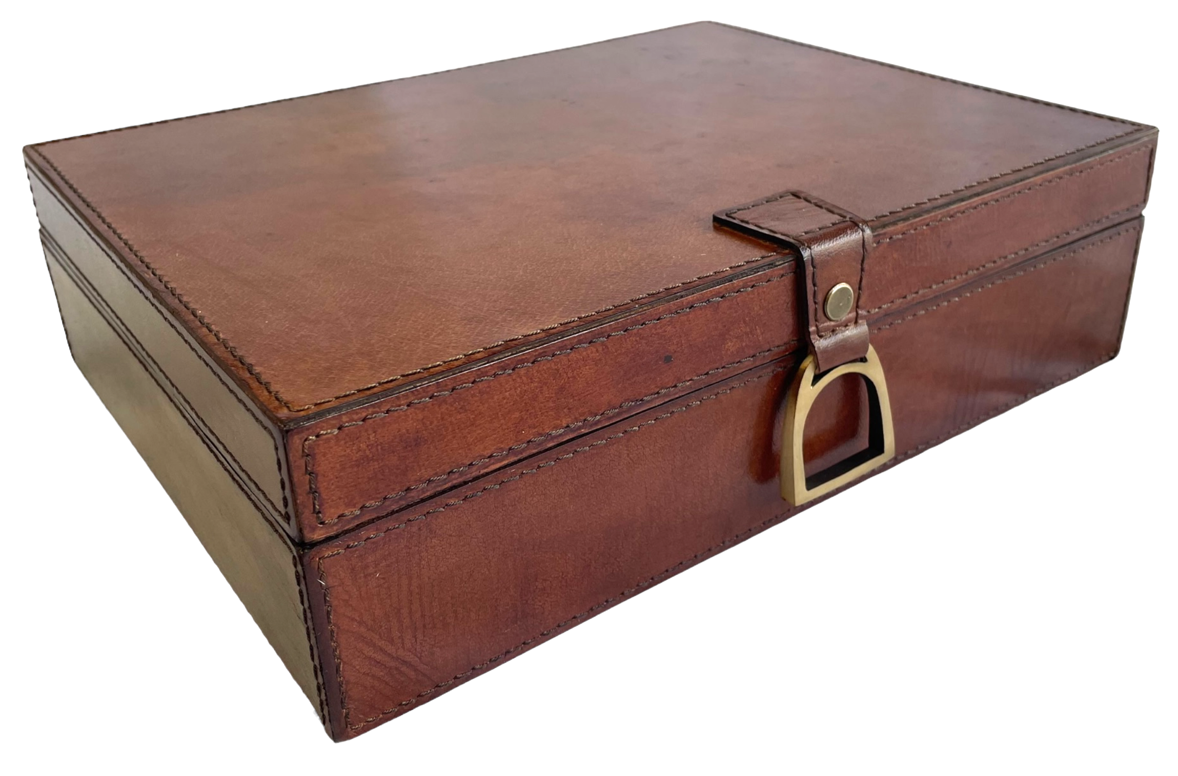 Tan Buffalo Leather Jewellery Box, Stirrup Clasp L28cm