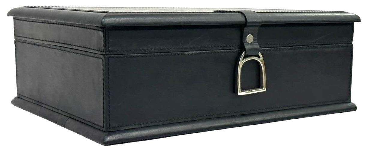 Black Buffalo Leather Jewellery Box Stirrup Clasp L36cm