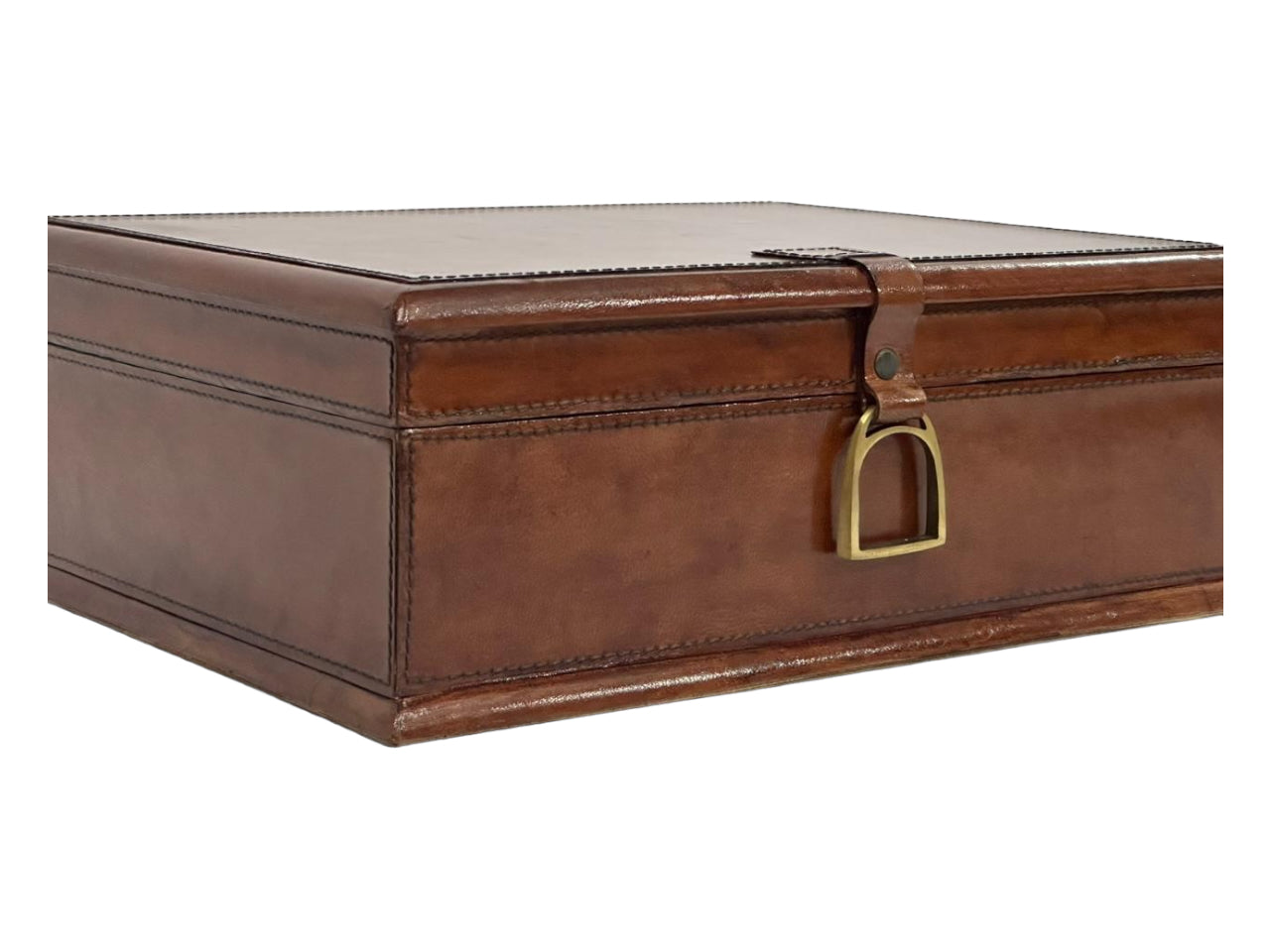 Tan Buffalo Leather Jewellery Box Stirrup Clasp L36cm
