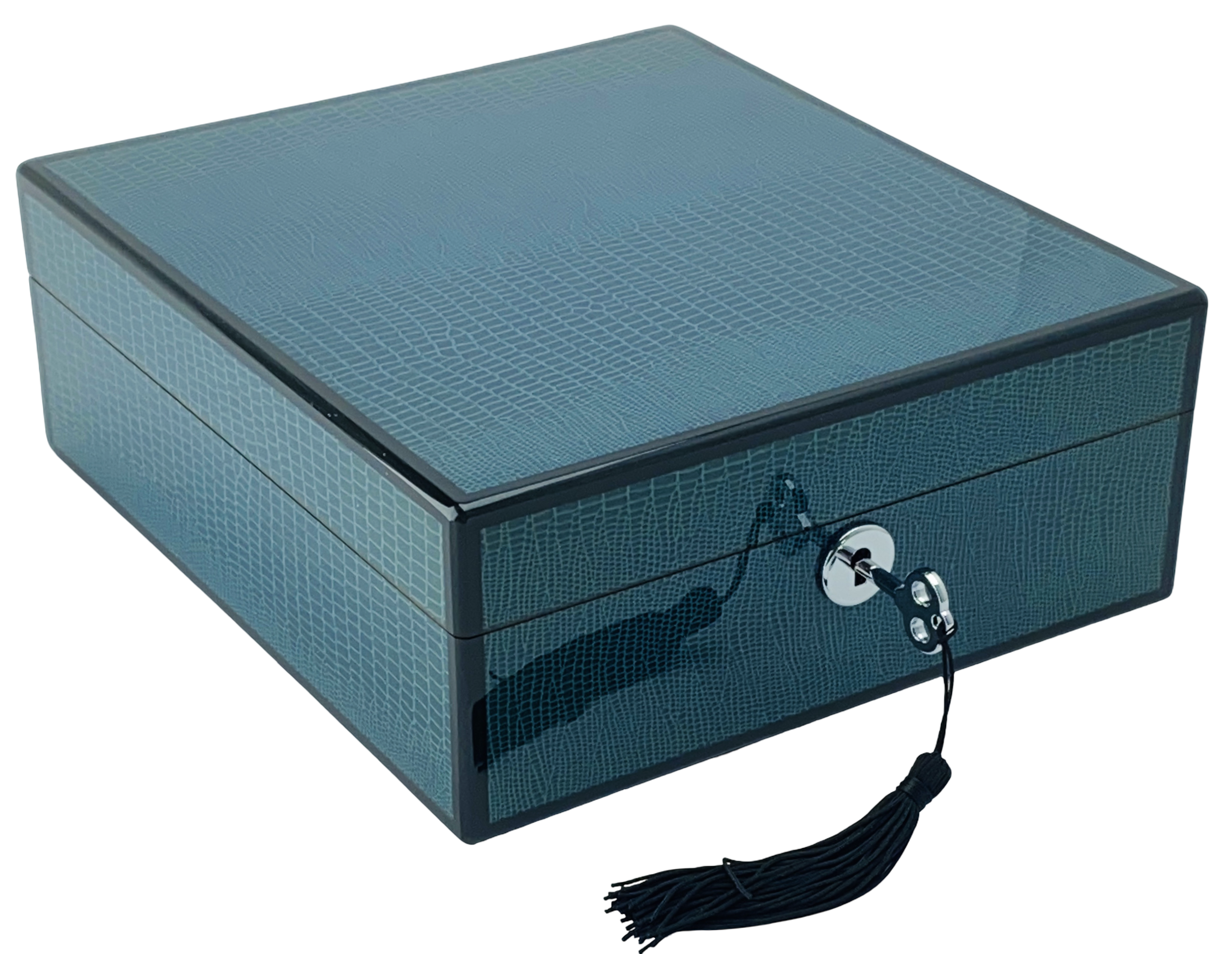 Blue Lizard Piano Finish Jewellery & Watch Box - 20cm