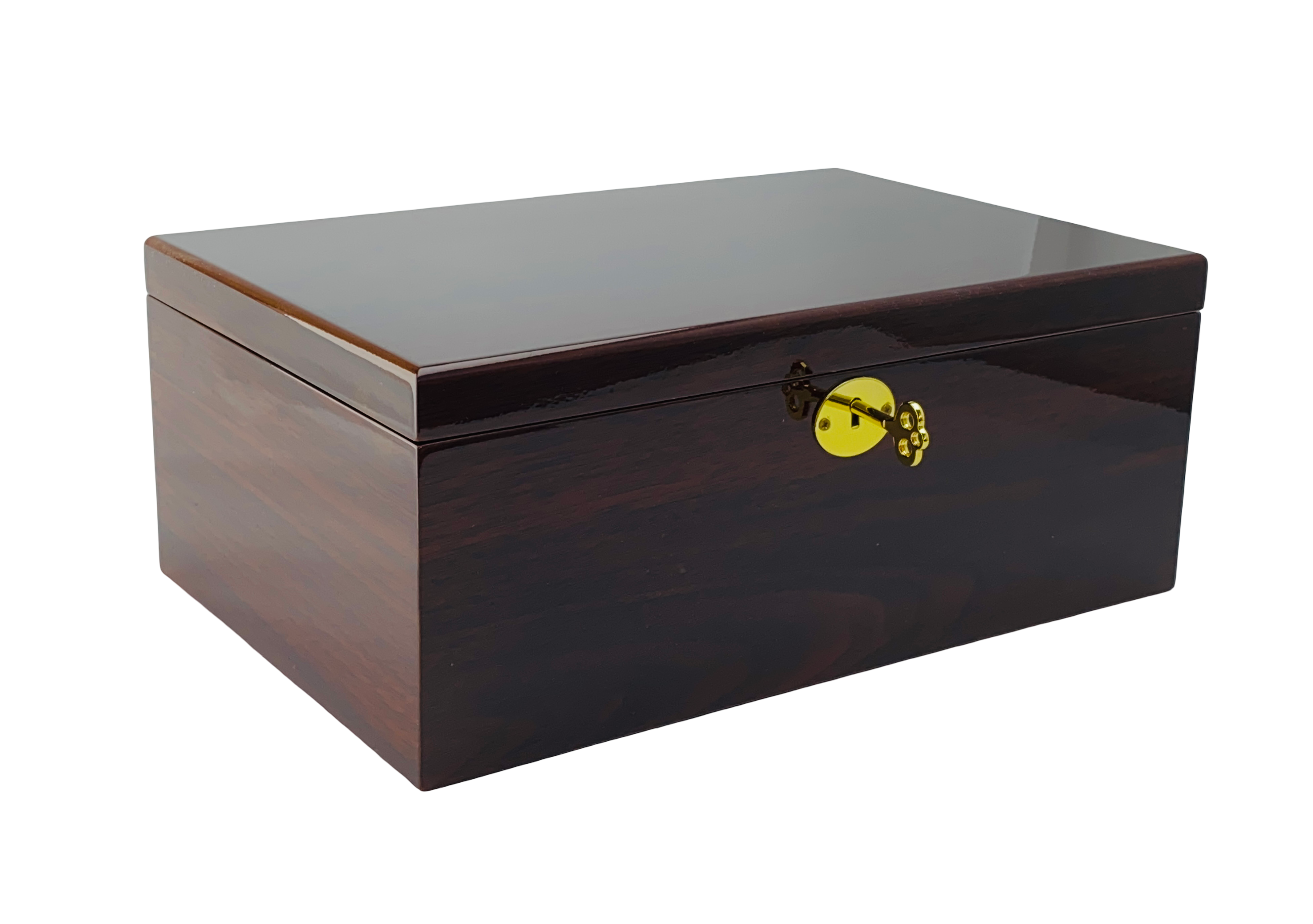 European Walnut High Gloss Finish Wood Jewellery Box with Full-Size Liftout Tray L30cm
