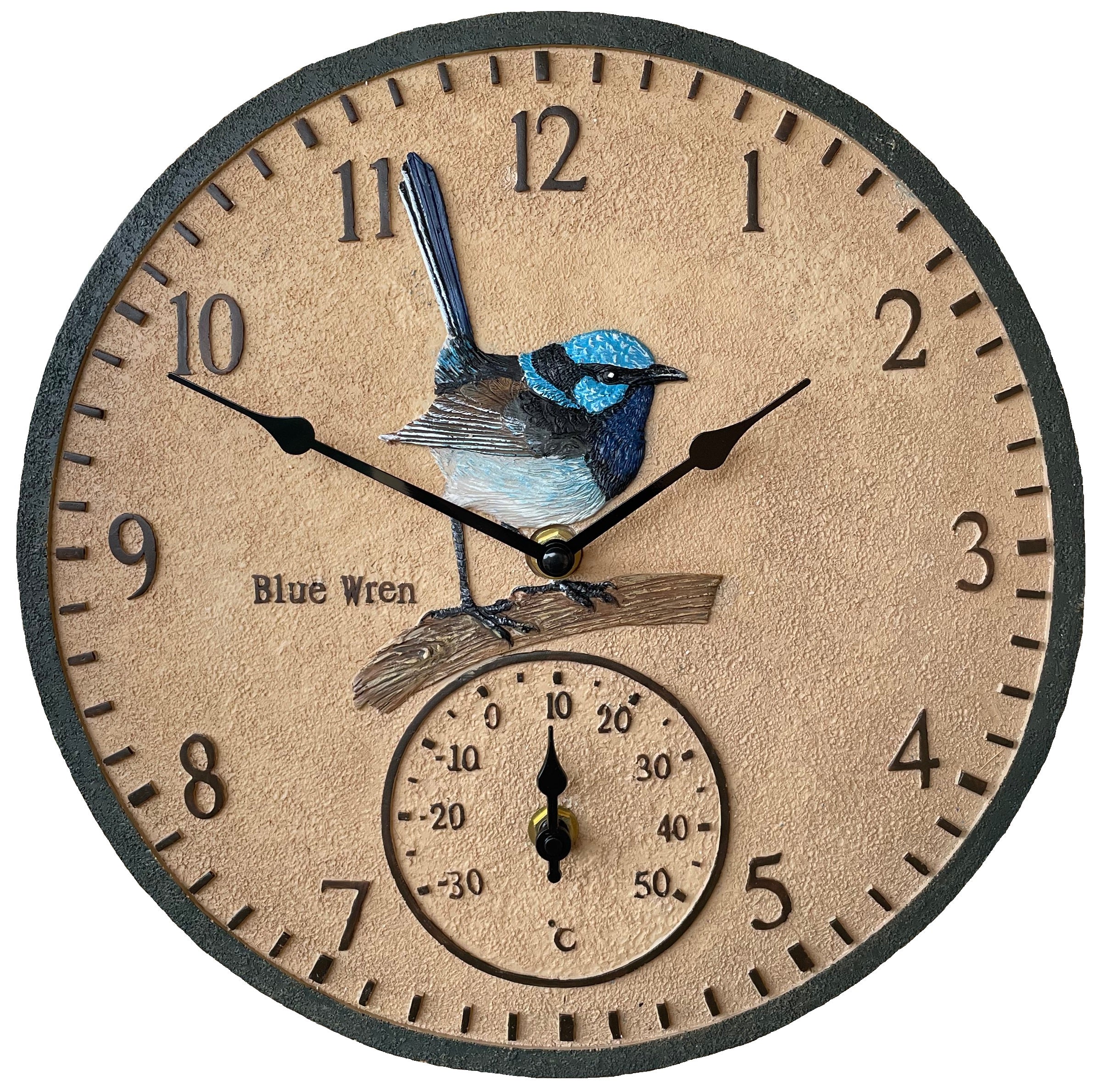 Blue Wren Outdoor Clock 30cm