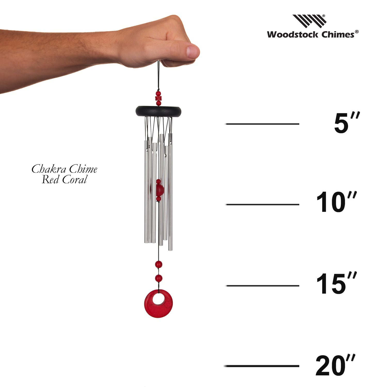 Woodstock Chakra Base - Red Coral Chime size guide