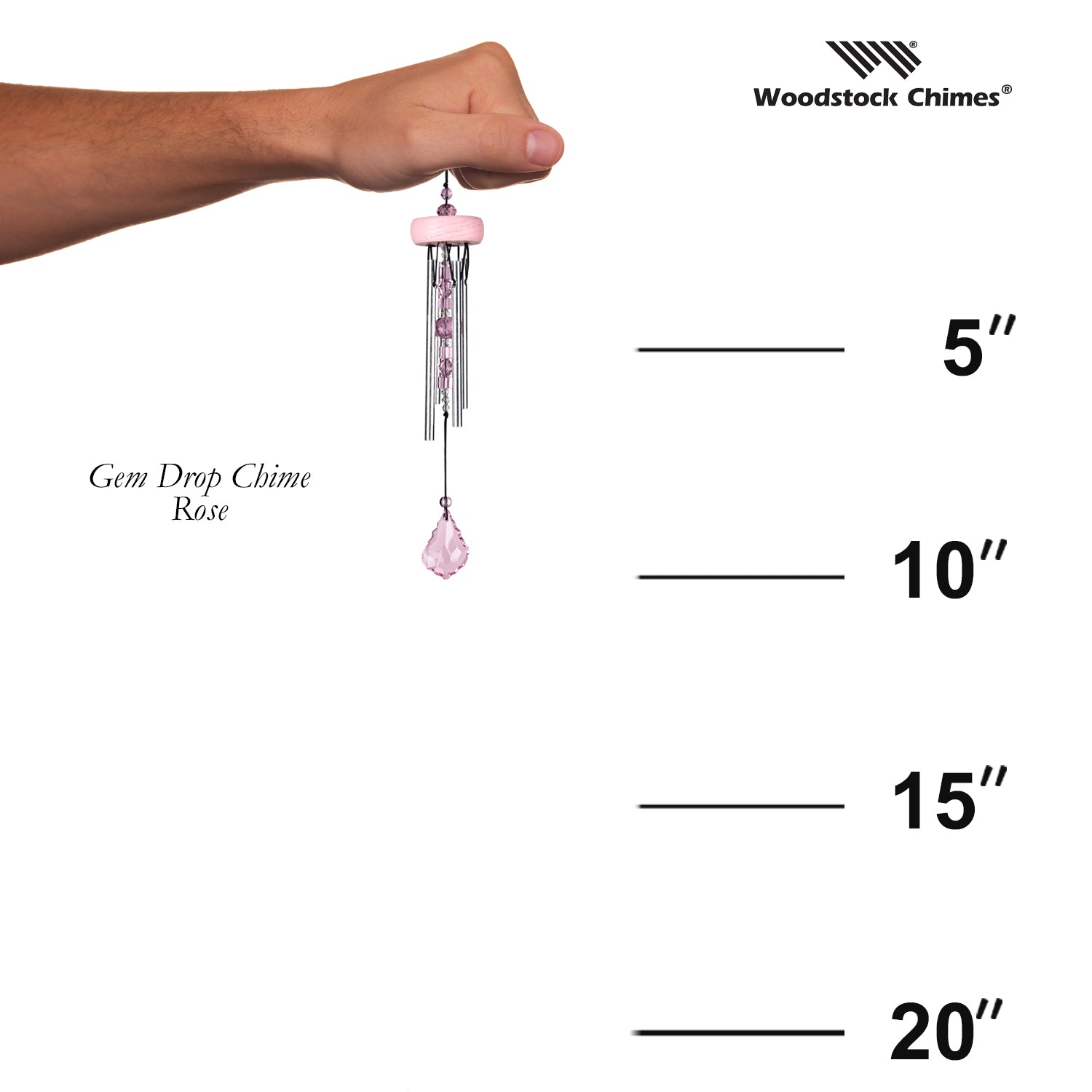 Woodstock Gem Drop Chime - Rose size guide