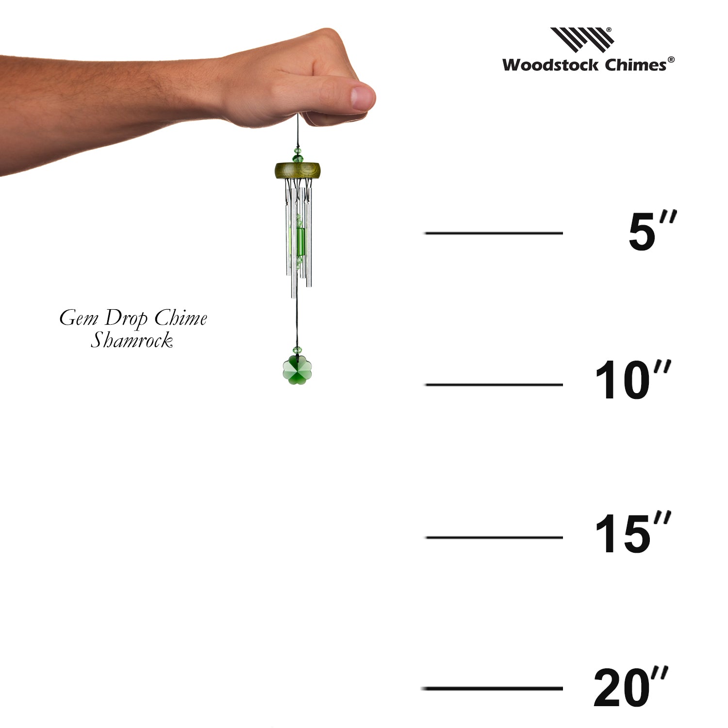 Woodstock Gem Drop Chime - Shamrock size guide